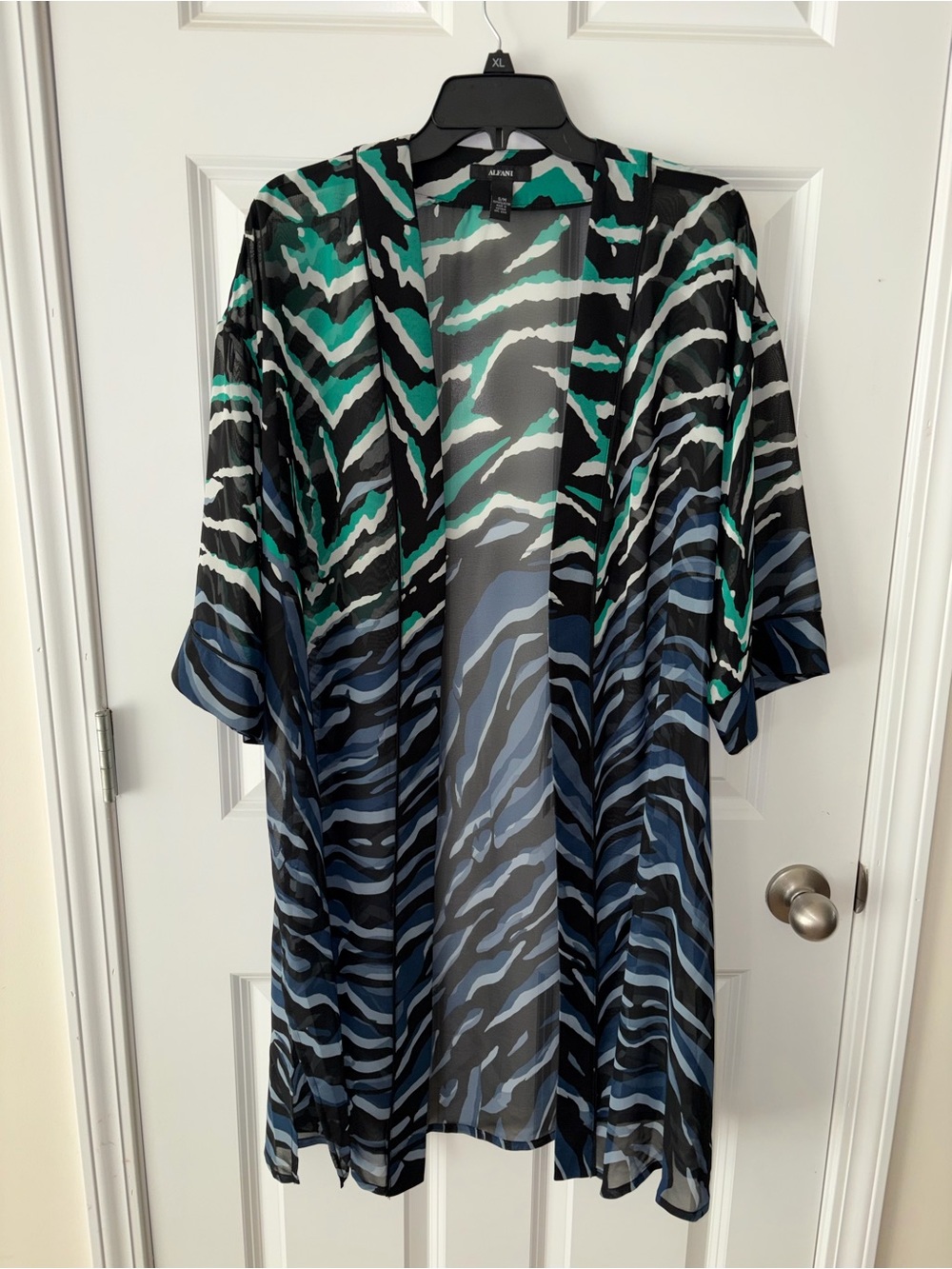 Alfani Sheer Zebra-Stripe Kimono Cardigan - Black, Teal & Blue